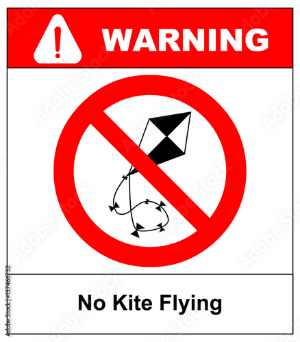 No kite flying sign. Vector illustration. Warning prohibition banner with red circle isolated on white