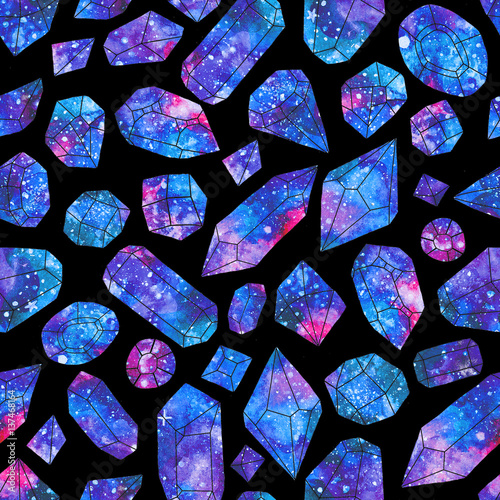 Obraz na płótnie Watercolor seamless pattern with galaxy crystals w salonie