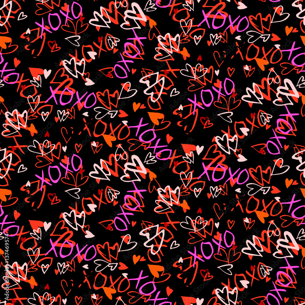 Pattern with hand painted hearts