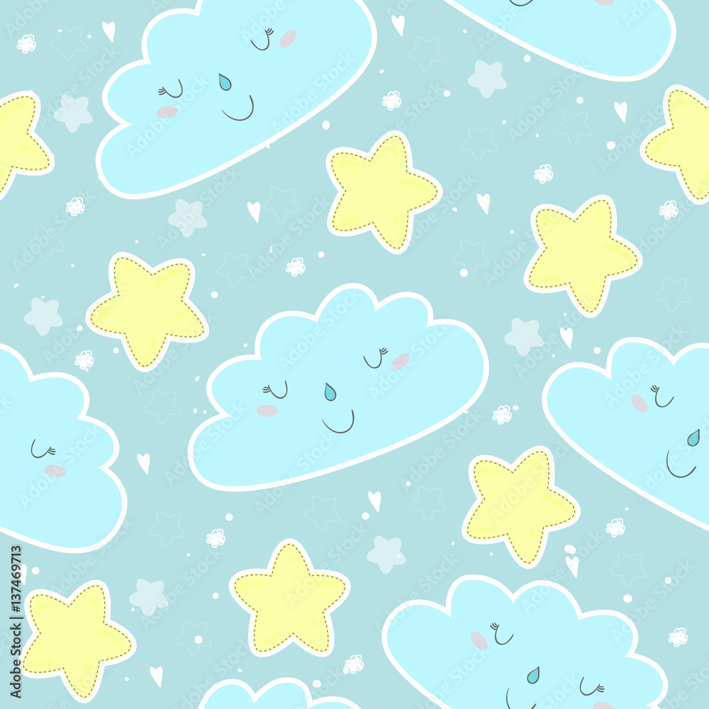 seamless clouds and stars pattern vector illustration seamless clouds and stars pattern vector illustration