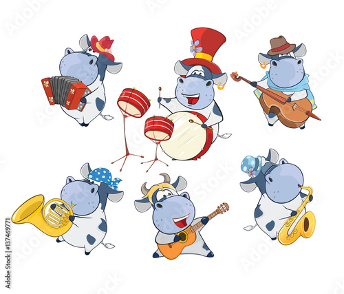 illustration of a Set of a Cute Cartoon Cows Musicians for you Design