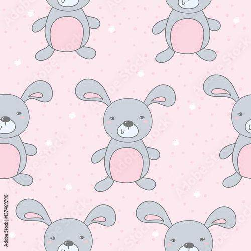Seamless pattern with cute little bunny. vector illustration