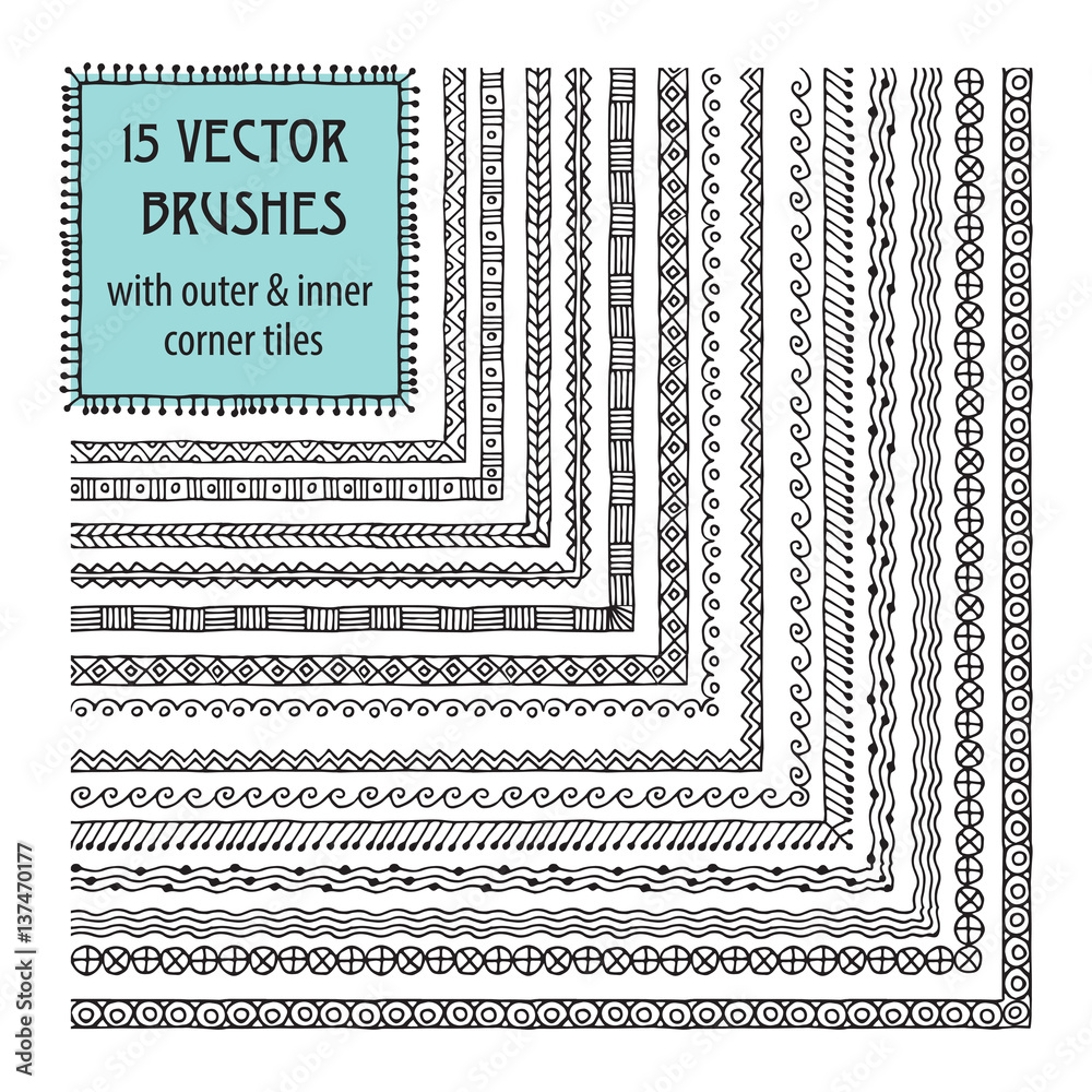 Fotografie vector set of brushes with outer and inner corner tiles