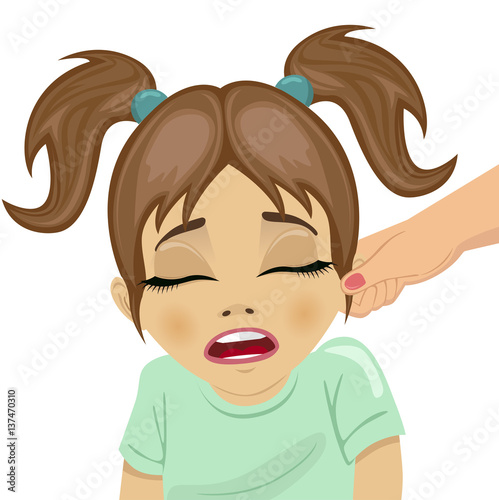 mother pulling a daughter's ear