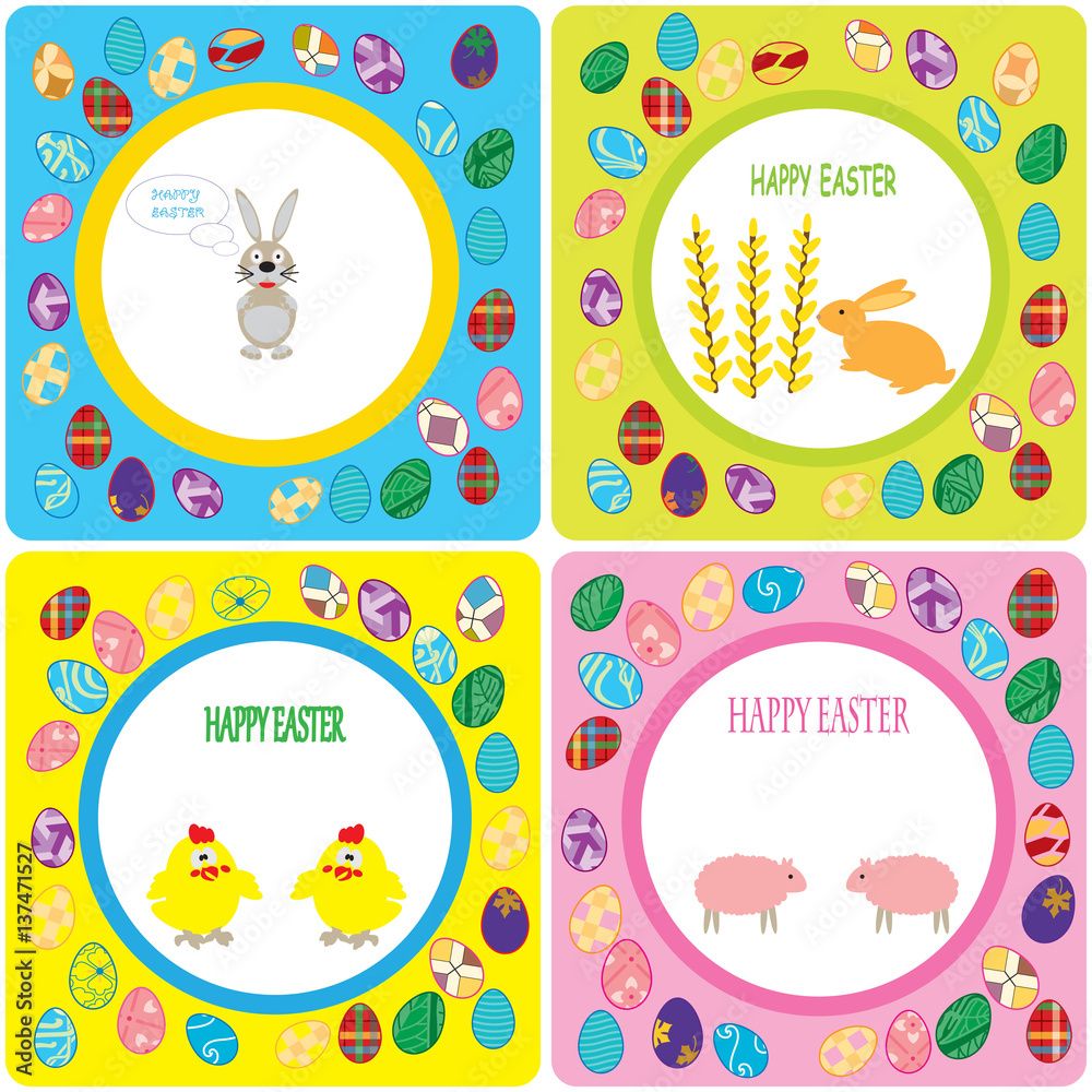 set colorful greetings with easter motifs