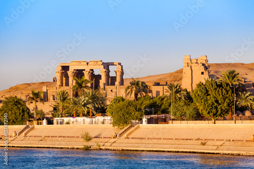 Kom Ombo temple, Egypt. temple at sunset on the Nile in Egypt photo