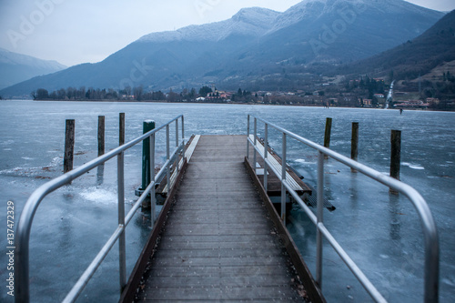 Frozen floating pears on the lake