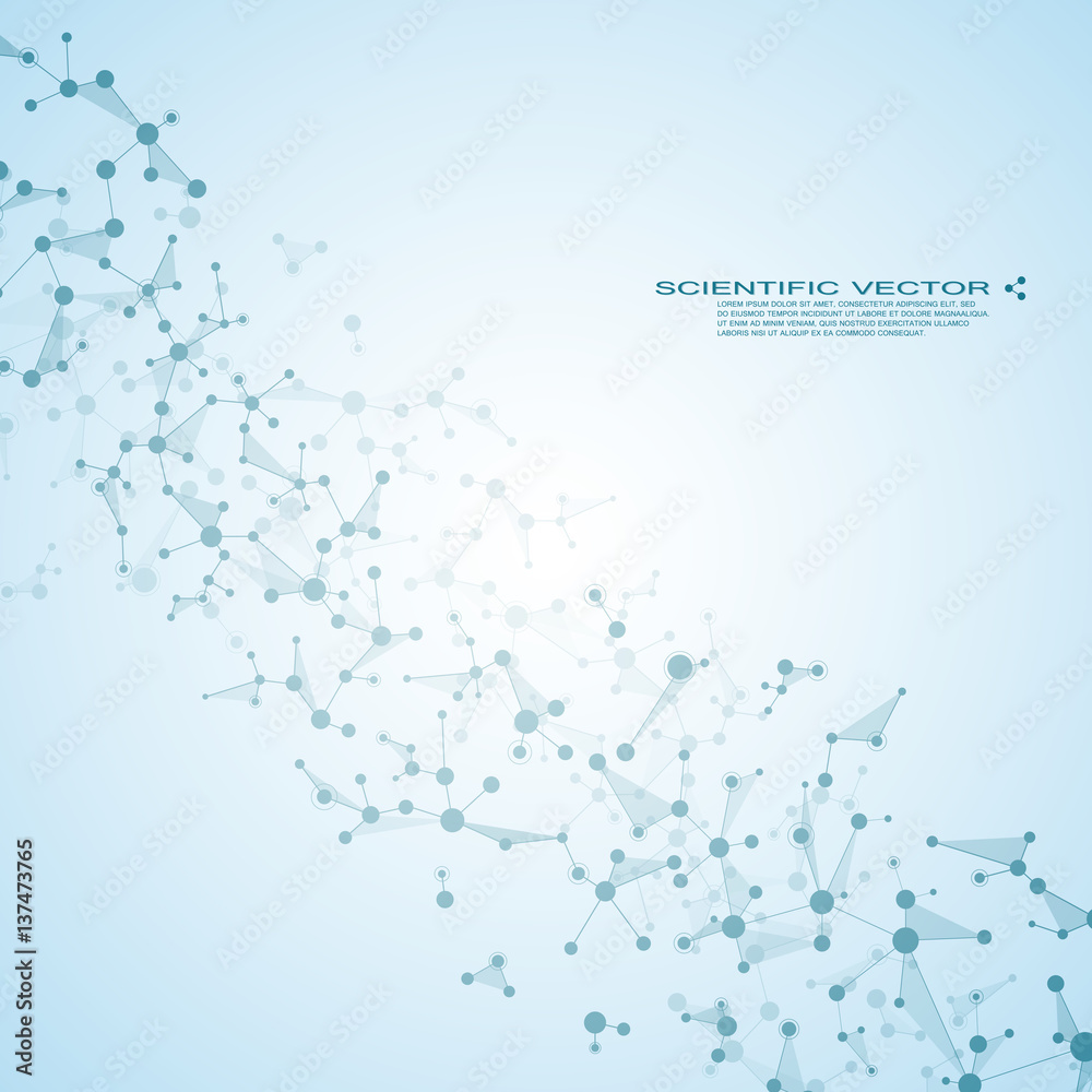 Molecule DNA and neurons vector. Molecular structure. Connected lines with dots. Genetic chemical compounds. Chemistry, medicine, science, technology concept. Geometric abstract background. Molecule DNA and neurons vector. Molecular structure. Connected lines with dots. Genetic chemical compounds. Chemistry, medicine, science, technology concept. Geometric abstract background.