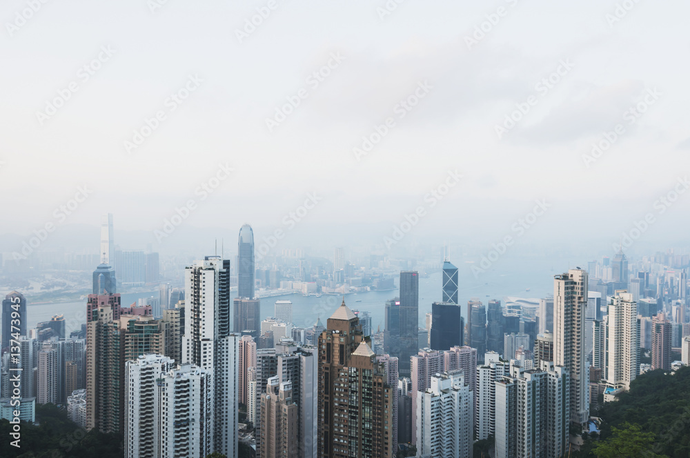View from Victoria Peak of the island of Hong Kong; Hong Kong, China