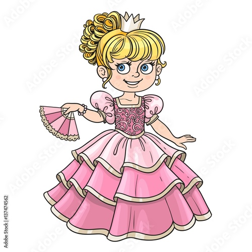 Lovely princess with fan in hand isolated on white background