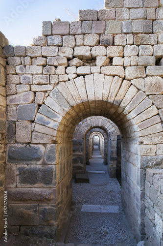 Tunnel between the Temple of Trajan and the theatre on the Acropole, Bergama, Turkey photo