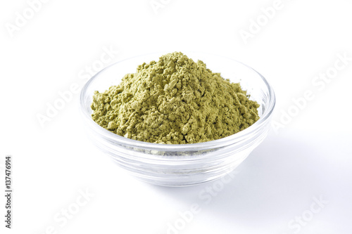 Matcha Green Tea in bowl isolated on white background
