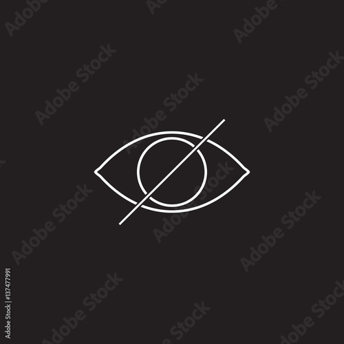 Hide line icon, strikeout eye outline vector logo illustration, linear pictogram isolated on black