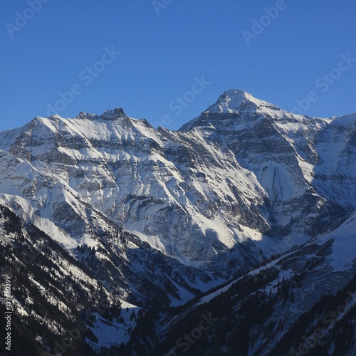 Snow covered mountain Hausstock, view from Braunwald photo