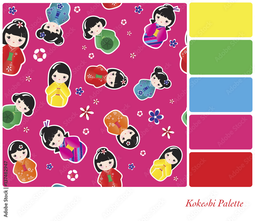 Kokeshi Palette, Seamless background is in separate layer for easy extraction an editing.