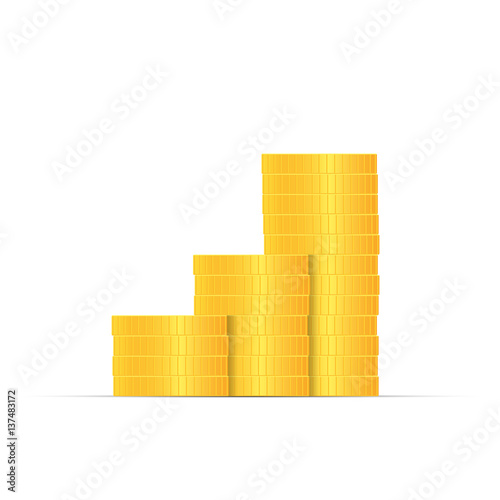 Stacks of gold coins. Income and profits. Isolated on white background. Vector illustration.