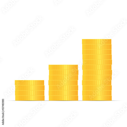 Stacks of gold coins. Income and profits. Isolated on white background. Vector illustration.
