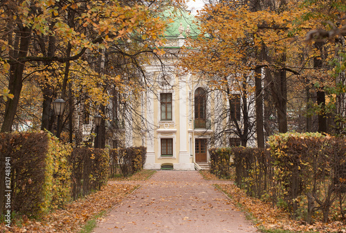 Old buildings Hermitage in the autumn park Kuskovo manor, Russia, Moscow
