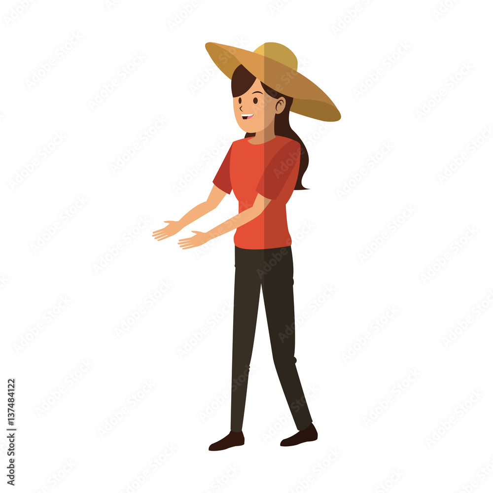 gardener woman wearing a hat over white background. colorful design. vector illustration gardener woman wearing a hat over white background. colorful design. vector illustration