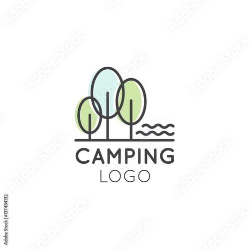 Vector Icon Style Illustration Concept Logo of Camping, Countryside, Trees in a Park newar a Lake or River, Isolated Symbols for Web and Mobile