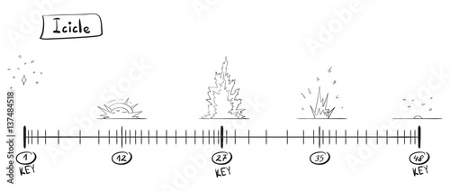Storyboard animation of falling icicles. Sketch on the timeline