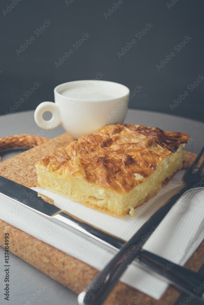 Piece of pie with feta cheese