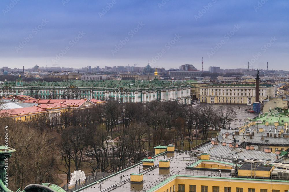 Saint-Petersburg , Russia, view of the city from the colonnade of St. Isaac's Cathedral to Dvortsovaya square,. Hermitage.
