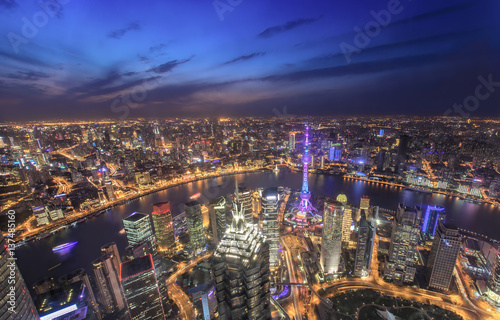 Aerial View of Shanghai Cityscape at Night