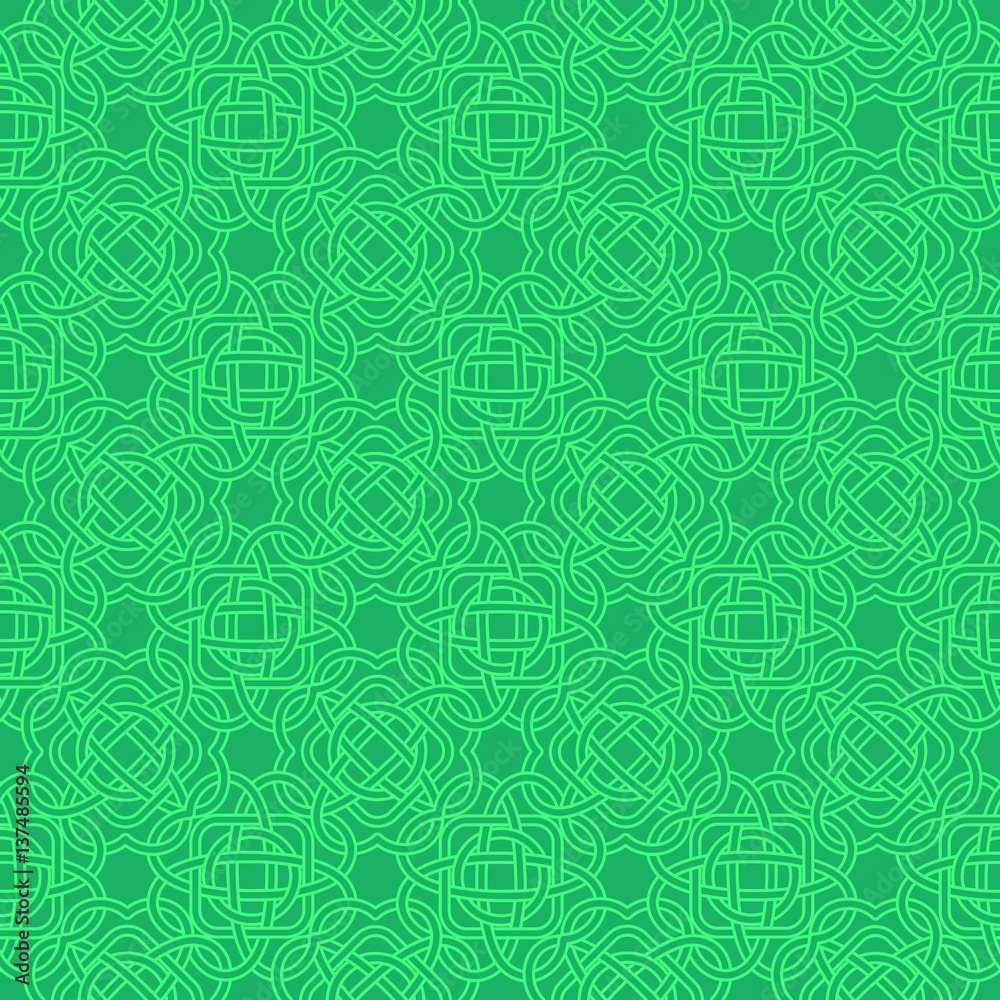 Clover seamless pattern in Celtic Style. St. Patrick's Day endless repeat backdrop in green shades, texture, wallpaper. Luck symbol backdrop. Stock vector Clover seamless pattern in Celtic Style. St. Patrick's Day endless repeat backdrop in green shades, texture, wallpaper. Luck symbol backdrop. Stock vector