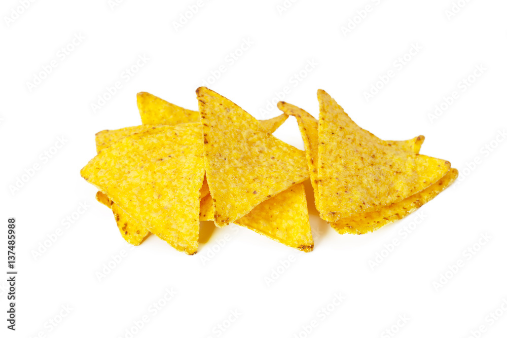 corn nachos on white background