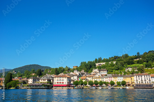 Lakeside promenade at Orta, view from San Giulio island, Piedmont, Italy, Europe