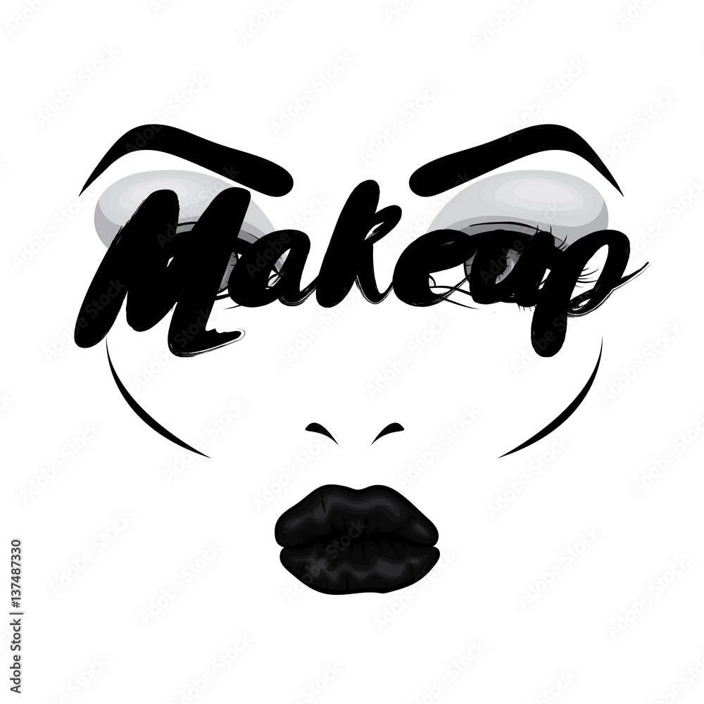 Beautiful woman's face with makeup. Eyes and lips. Cosmetics. Vector illustration for a card or poster. Print on clothes. Advertising. Beautiful woman's face with makeup. Eyes and lips. Cosmetics. Vector illustration for a card or poster. Print on clothes. Advertising.