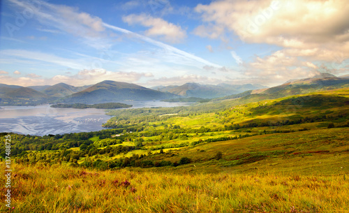 Loch Lomond seen from the hills above the scenic village of Balmaha.