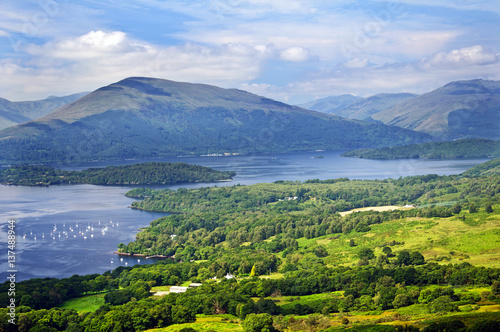 Loch Lomond seen from the hills above the scenic village above the village of Balmaha.