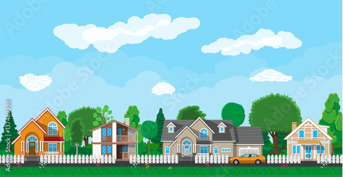 Private suburban houses with car