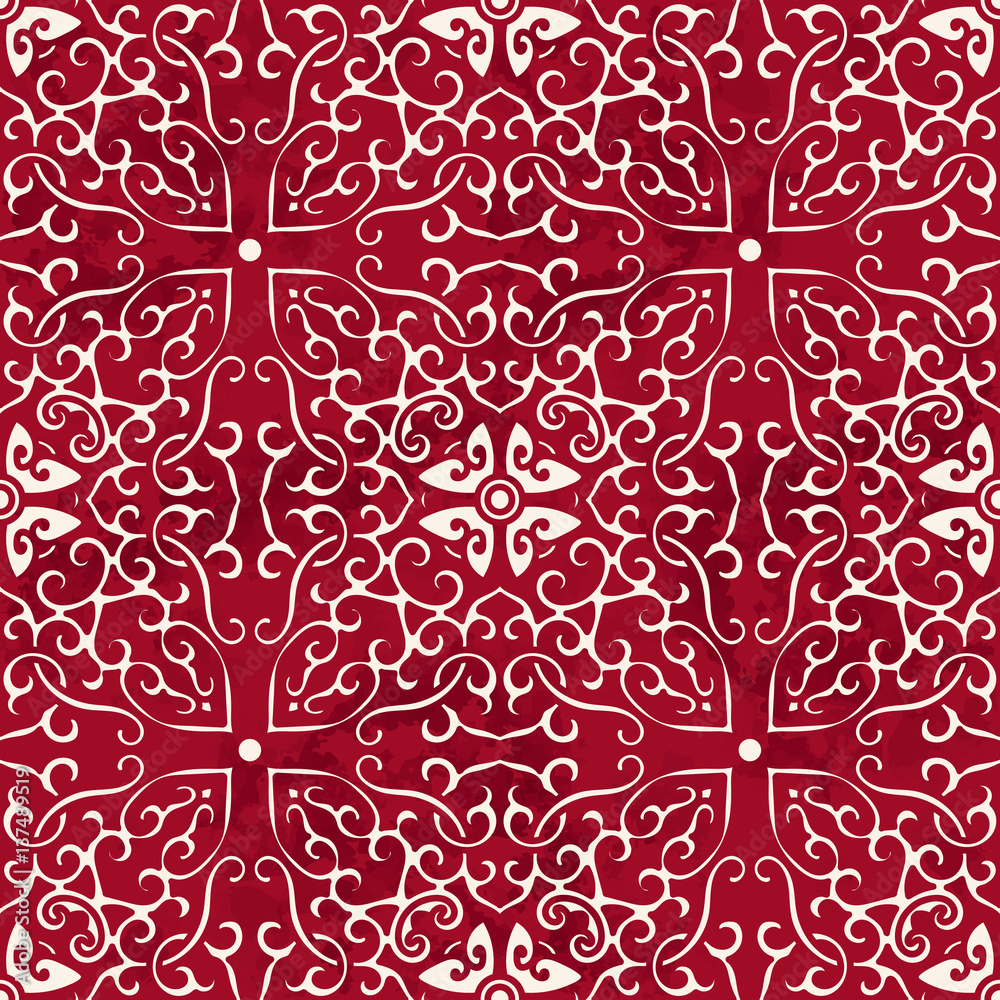 Seamless Vintage Red Chinese Background Spiral Curve Cross Frame