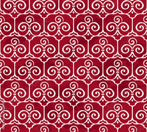 Seamless Vintage Red Chinese Background Trefoil Curve Spiral Cross Frame