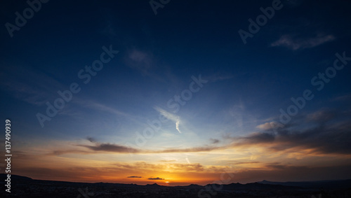Fototapeta Naklejka Na Ścianę i Meble -  Beautiful summer mountain landscape. Blue color sunset.
