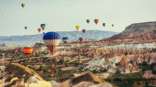 Turkey Cappadocia beautiful balloons flight stone landscape amaz © standret