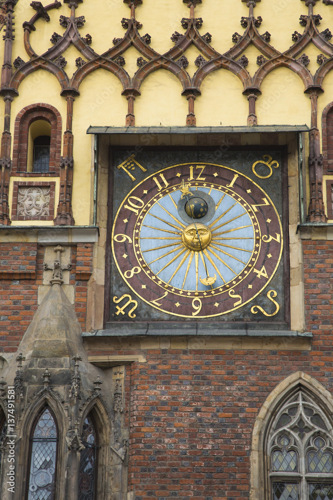 Obraz premium Astronomische Uhr am Alten Rathaus in Breslau, Polen