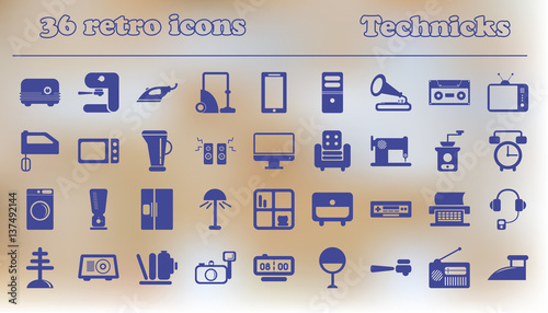 furniture icons, home retro appliances set. house technics Vector illustration collection