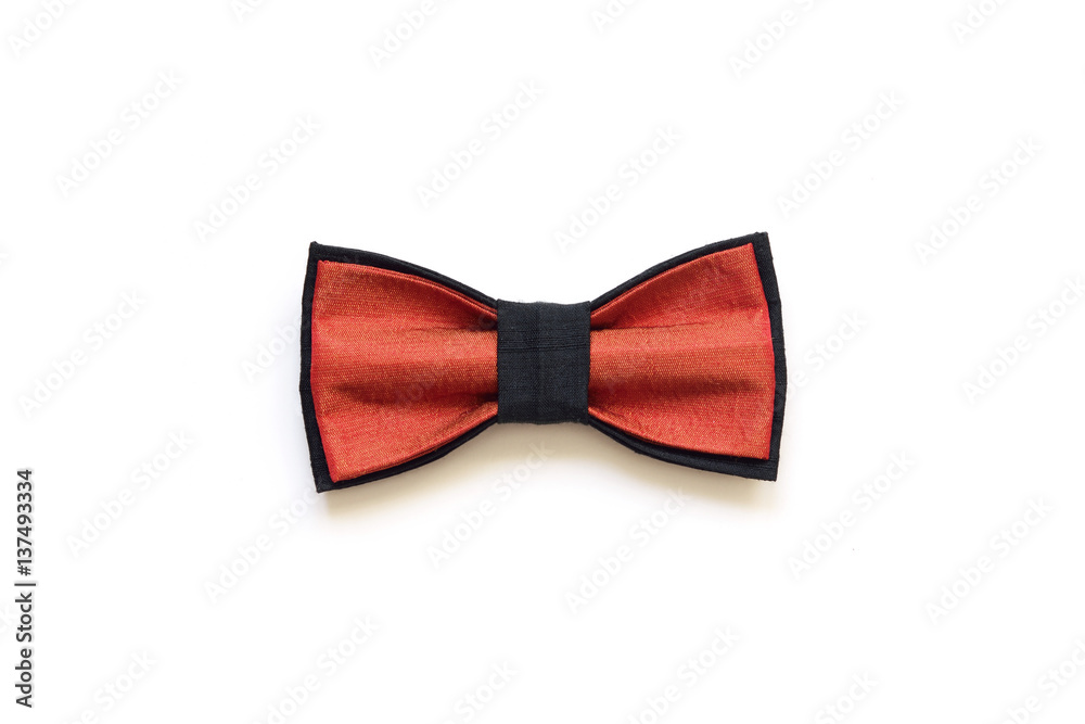 Red bow-ties handmade silk isolated on white background.