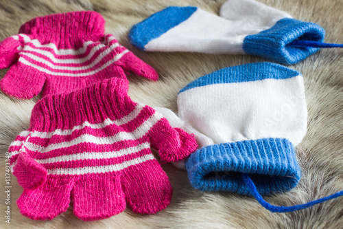 Children's mittens and gloves on deerskin