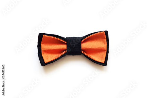 Orange bow-ties handmade silk isolated on white background.