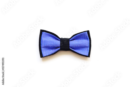 Blue bow-ties handmade silk isolated on white background.