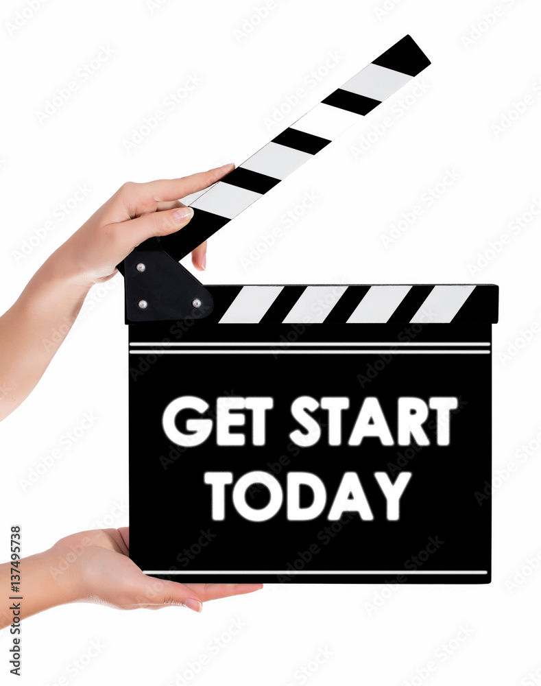 Hands holding a clapper board with GET START TODAY text