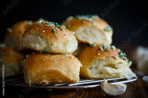 lush homemade buns with garlic and dill