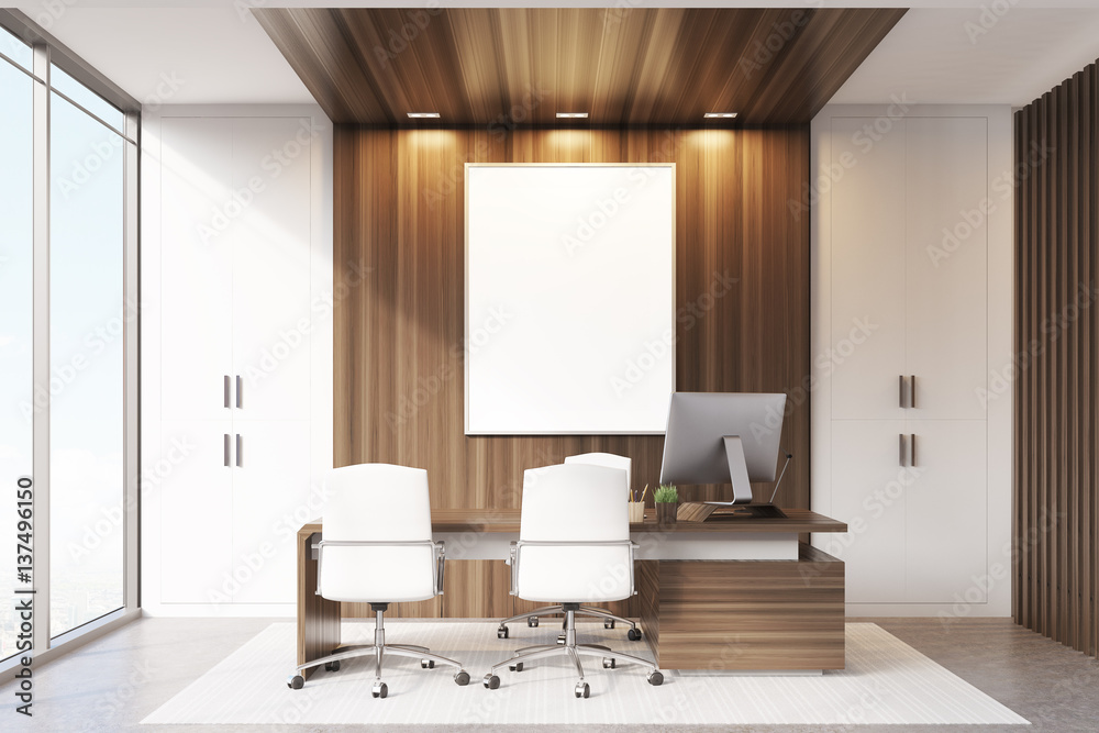 Fototapeta premium CEO office with wood and panoramic windows