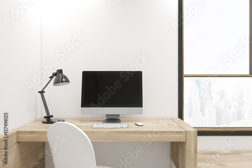 Black computer screen on wooden desk © ImageFlow