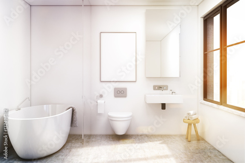 Front view of bathroom with a tub  toned